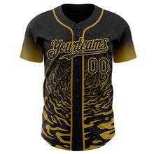Charger l'image dans la galerie, Custom Black-Old Gold Fluid Wave Splatter Gradient Authentic Baseball Jersey