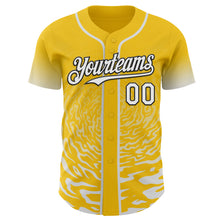 Charger l'image dans la galerie, Custom Yellow White-Black Fluid Wave Splatter Gradient Authentic Baseball Jersey
