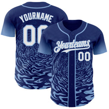 Charger l'image dans la galerie, Custom Royal White-Light Blue Fluid Wave Splatter Gradient Authentic Baseball Jersey