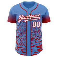 Charger l'image dans la galerie, Custom Powder Blue White-Red Fluid Wave Splatter Gradient Authentic Baseball Jersey