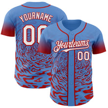 Charger l'image dans la galerie, Custom Powder Blue White-Red Fluid Wave Splatter Gradient Authentic Baseball Jersey