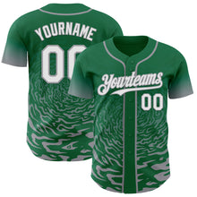 Charger l'image dans la galerie, Custom Kelly Green White-Gray Fluid Wave Splatter Gradient Authentic Baseball Jersey