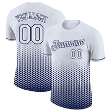 Load image into Gallery viewer, Custom White-Navy Geometric Hexagonal Dot Gradient Performance T-Shirt