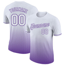 Load image into Gallery viewer, Custom White-Purple Geometric Hexagonal Dot Gradient Performance T-Shirt