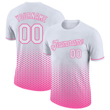 Load image into Gallery viewer, Custom White-Pink Geometric Hexagonal Dot Gradient Performance T-Shirt