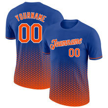 Load image into Gallery viewer, Custom Royal Orange-White Geometric Hexagonal Dot Gradient Performance T-Shirt