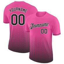 Load image into Gallery viewer, Custom Pink Black-White Geometric Hexagonal Dot Gradient Performance T-Shirt