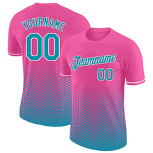 Laden Sie das Bild in den Galerie-Viewer, Custom Pink Teal-White Geometric Hexagonal Dot Gradient Performance T-Shirt