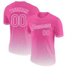 Загрузить изображение в средство просмотра галереи, Custom Pink-White Geometric Hexagonal Dot Gradient Performance T-Shirt