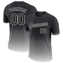 Load image into Gallery viewer, Custom Black-White Geometric Hexagonal Dot Gradient Performance T-Shirt