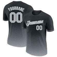 Load image into Gallery viewer, Custom Black Gray-White Geometric Hexagonal Dot Gradient Performance T-Shirt
