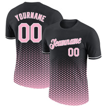 Laden Sie das Bild in den Galerie-Viewer, Custom Black Light Pink-White Geometric Hexagonal Dot Gradient Performance T-Shirt