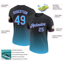 Laden Sie das Bild in den Galerie-Viewer, Custom Black Sky Blue-Pink Geometric Hexagonal Dot Gradient Performance T-Shirt
