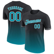 Laden Sie das Bild in den Galerie-Viewer, Custom Black Teal-White Geometric Hexagonal Dot Gradient Performance T-Shirt