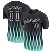 Laden Sie das Bild in den Galerie-Viewer, Custom Black Ice Blue-White Geometric Hexagonal Dot Gradient Performance T-Shirt