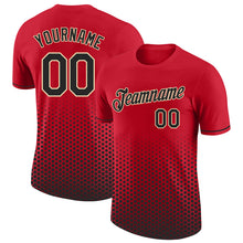 Загрузить изображение в средство просмотра галереи, Custom Red Black-Cream Geometric Hexagonal Dot Gradient Performance T-Shirt