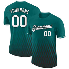 Load image into Gallery viewer, Custom Teal White-Black Geometric Hexagonal Dot Gradient Performance T-Shirt