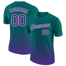 Laden Sie das Bild in den Galerie-Viewer, Custom Teal Purple-White Geometric Hexagonal Dot Gradient Performance T-Shirt