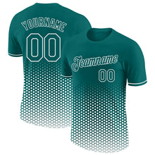 Laden Sie das Bild in den Galerie-Viewer, Custom Teal-White Geometric Hexagonal Dot Gradient Performance T-Shirt