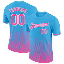 Laden Sie das Bild in den Galerie-Viewer, Custom Sky Blue Pink-White Geometric Hexagonal Dot Gradient Performance T-Shirt