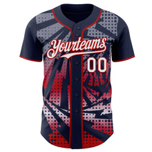 Laden Sie das Bild in den Galerie-Viewer, Custom Navy White-Red Lightning Gradient Dot Authentic Baseball Jersey