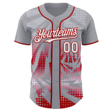 Laden Sie das Bild in den Galerie-Viewer, Custom Gray White-Red Lightning Gradient Dot Authentic Baseball Jersey