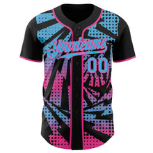 Laden Sie das Bild in den Galerie-Viewer, Custom Black Sky Blue-Pink Lightning Gradient Dot Authentic Baseball Jersey