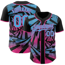 Laden Sie das Bild in den Galerie-Viewer, Custom Black Sky Blue-Pink Lightning Gradient Dot Authentic Baseball Jersey