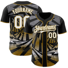 Load image into Gallery viewer, Custom Black White-Old Gold Lightning Gradient Dot Authentic Baseball Jersey
