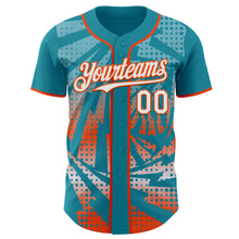 Laden Sie das Bild in den Galerie-Viewer, Custom Teal White-Orange Lightning Gradient Dot Authentic Baseball Jersey