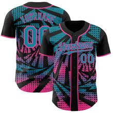 Laden Sie das Bild in den Galerie-Viewer, Custom Black Teal-Pink Lightning Gradient Dot Authentic Baseball Jersey