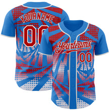 Laden Sie das Bild in den Galerie-Viewer, Custom Electric Blue Red-White Lightning Gradient Dot Authentic Baseball Jersey