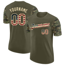 Загрузить изображение в средство просмотра галереи, Custom Olive Vintage USA Flag-Cream Camo Two Tone Performance T-Shirt