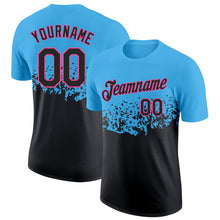 Загрузить изображение в средство просмотра галереи, Custom Sky Blue Black-Pink Fade Geometric Splatter Fragmented Shards Performance T-Shirt