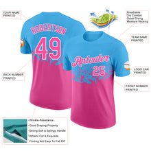 Load image into Gallery viewer, Custom Sky Blue Pink-White Fade Geometric Splatter Fragmented Shards Performance T-Shirt