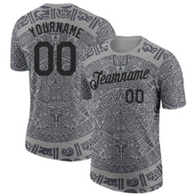 Загрузить изображение в средство просмотра галереи, Custom Gray-Black Tribal Ethnic Aztec Sun Stone 3D Pattern Performance T-Shirt