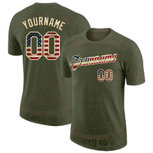 Загрузить изображение в средство просмотра галереи, Custom Olive Vintage USA Flag-Cream Tribal Ethnic Aztec Sun Stone 3D Pattern Performance T-Shirt