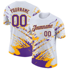 Load image into Gallery viewer, Custom White Purple-Gold Brush Stroke Shatter Splatter Performance T-Shirt
