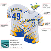 Load image into Gallery viewer, Custom White Thunder Blue-Gold Brush Stroke Shatter Splatter Performance T-Shirt
