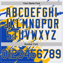 Load image into Gallery viewer, Custom White Thunder Blue-Gold Brush Stroke Shatter Splatter Performance T-Shirt