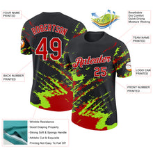 Load image into Gallery viewer, Custom Black Red Neon Green-White Brush Stroke Shatter Splatter Performance T-Shirt