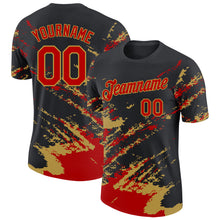 Load image into Gallery viewer, Custom Black Red-Old Gold Brush Stroke Shatter Splatter Performance T-Shirt