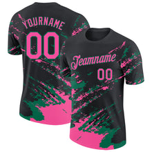 Load image into Gallery viewer, Custom Black Pink-Kelly Green Brush Stroke Shatter Splatter Performance T-Shirt