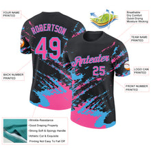Load image into Gallery viewer, Custom Black Pink-Sky Blue Brush Stroke Shatter Splatter Performance T-Shirt