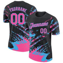 Load image into Gallery viewer, Custom Black Pink-Sky Blue Brush Stroke Shatter Splatter Performance T-Shirt
