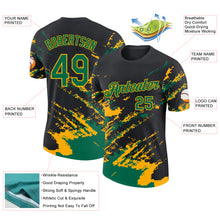 Load image into Gallery viewer, Custom Black Kelly Green-Gold Brush Stroke Shatter Splatter Performance T-Shirt