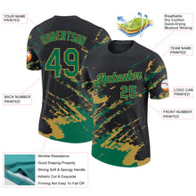 Загрузить изображение в средство просмотра галереи, Custom Black Kelly Green-Old Gold Brush Stroke Shatter Splatter Performance T-Shirt