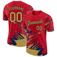Load image into Gallery viewer, Custom Red Old Gold-Navy Brush Stroke Shatter Splatter Performance T-Shirt