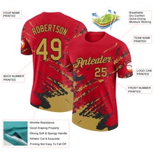 Load image into Gallery viewer, Custom Red Old Gold-Black Brush Stroke Shatter Splatter Performance T-Shirt