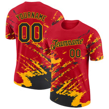 Load image into Gallery viewer, Custom Red Black-Gold Brush Stroke Shatter Splatter Performance T-Shirt